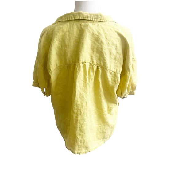 PILCRO Anthropologie 100% Linen Surf Button Down Short Sleeve Shirt Yellow Med - Picture 6 of 13